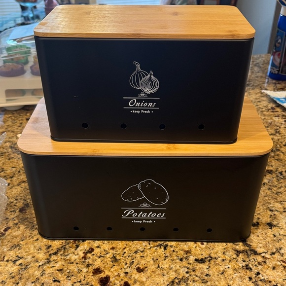 Black and Bamboo Onion and Potato Storage Set - Picture 1 of 6